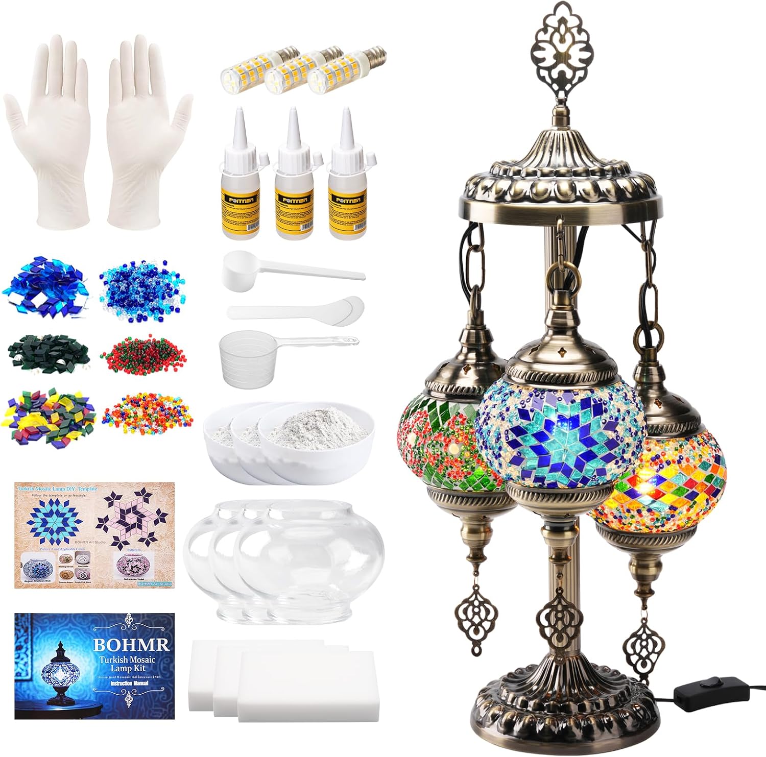Art Craft Kit - DIY 3-Kugel Türkisches Mosaik-Lampen-Set, 23 Zoll